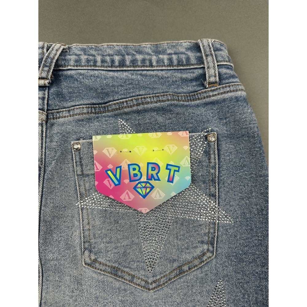 Vibrant VBRT Boot Barn Metallic Stars Rhinestone Denim Jean Women's M Skirt NEW - Picture 15 of 16